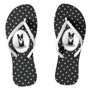 Tongs Cool Boston Terrier avec lunettes de soleil (noir)