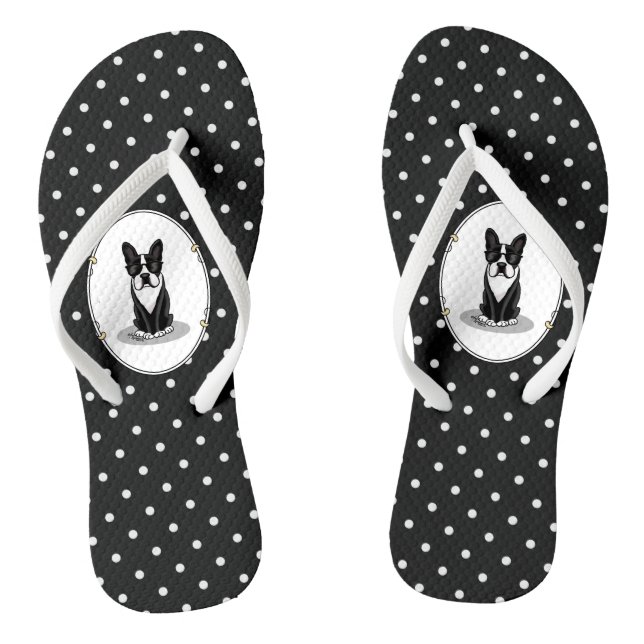 Tongs Cool Boston Terrier avec lunettes de soleil (noir) (Semelle)