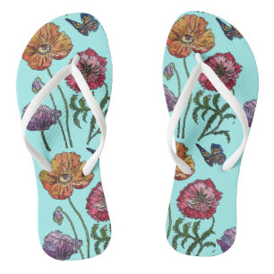 Tongs Coquelicots floraux Orange Rouge Violet Dames  
