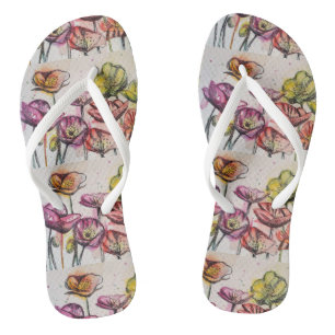 Tongs Coquelicots floraux Orange Rouge Violet Mesdames 