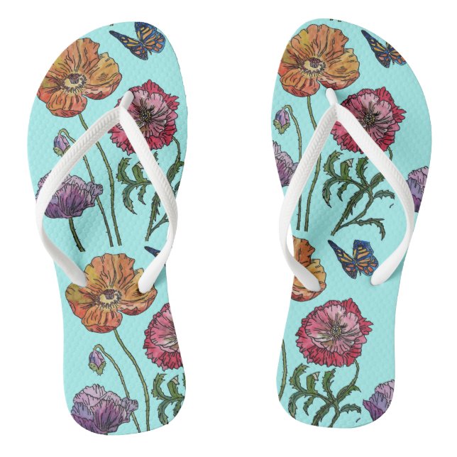 Tongs Coquelicots floraux Orange Rouge Violet Mesdames   (Semelle)