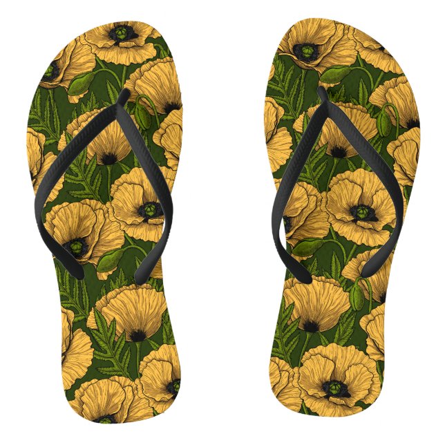 Tongs Coquelicots jaunes sur vert foncé (Semelle)
