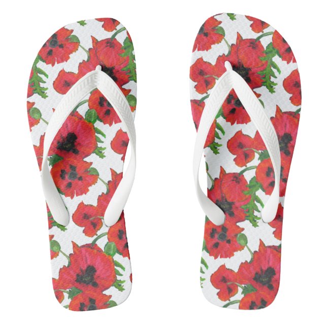 Tongs Coquelicots orientaux écarlates sur fond blanc (Semelle)