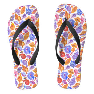 Tongs Coquillage tropical lumineux, dessiné à la main