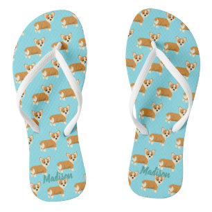 Tongs Corgi personnalisé Cute Turquoise