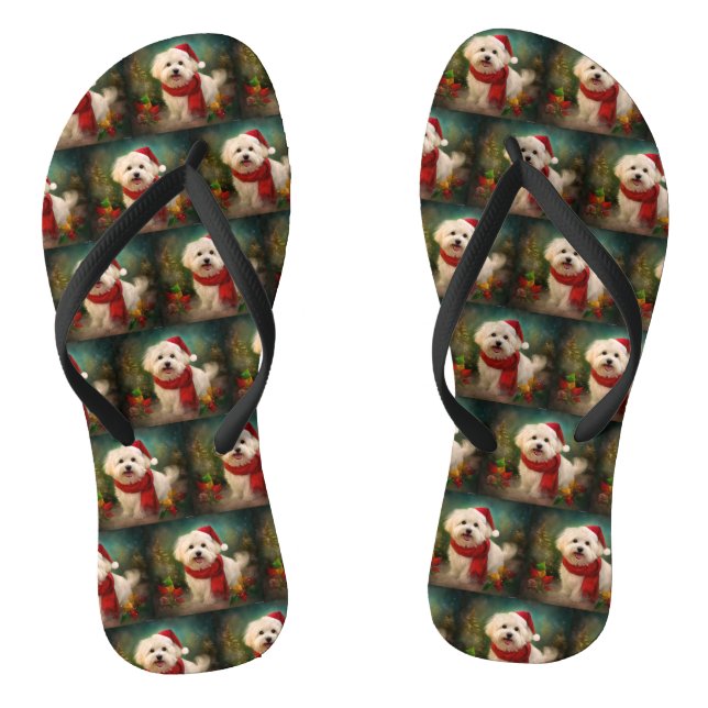 Tongs Coton De Tulear Chien dans la neige Noël (Semelle)