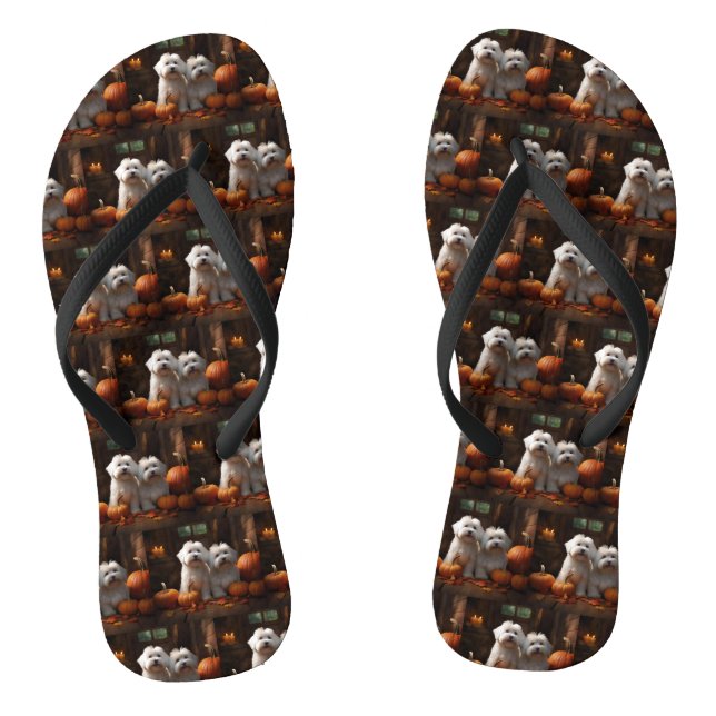 Tongs Coton De Tulear Chiot Automne Citrouille délice (Semelle)