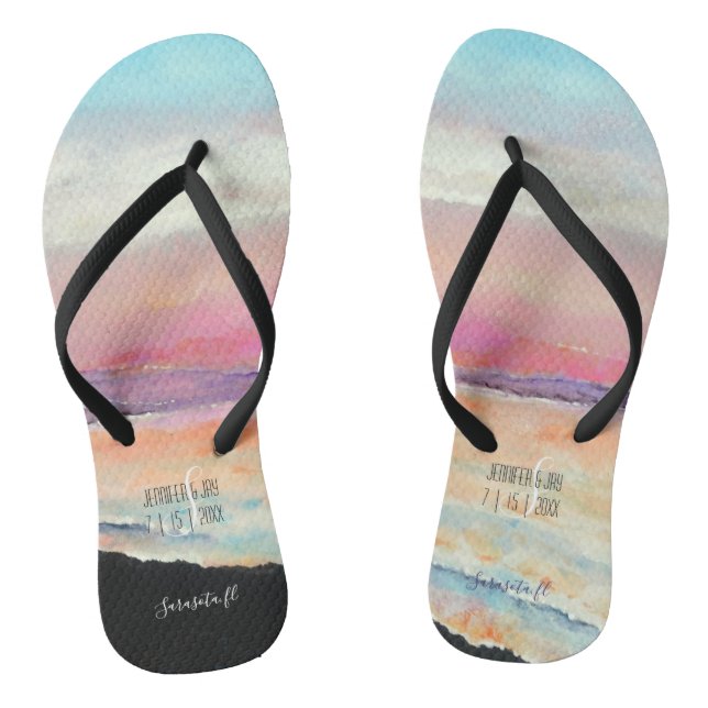 Tongs Coucher de soleil Pastel Beach peint sur mesure |  (Semelle)