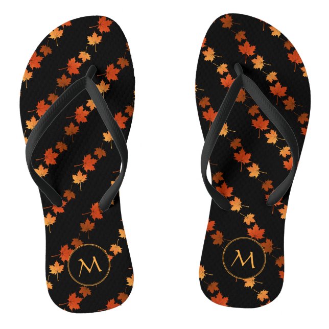 Tongs Couleurs d'automne Maple Feuille motif monogrammé (Semelle)