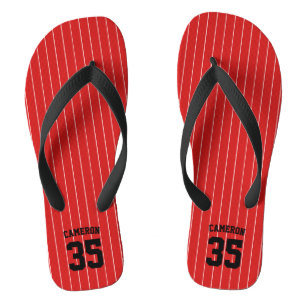Tongs Couleurs modifiables Stripes de baseball Nom