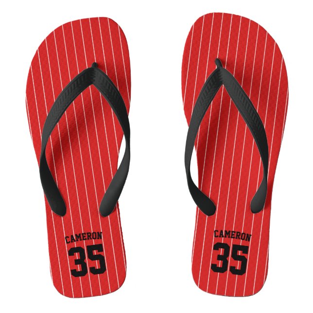 Tongs Couleurs modifiables Stripes de baseball Nom (Semelle)