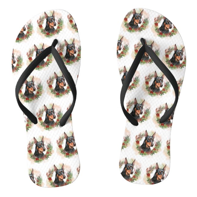 Tongs Coupe festive Doberman Christmas Wreath (Semelle)