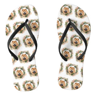 Tongs Couronne de Noël festive Chow chow chiot