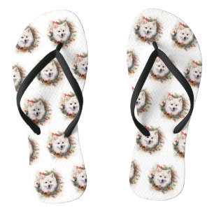 Tongs Couronne de Noël festive de Chien Esquimau América