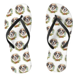 Tongs Couronne de Noël Saint Bernard Chien de fête
