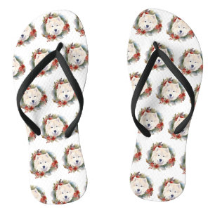 Tongs Couronne de Noël Samoyède Chien de fête