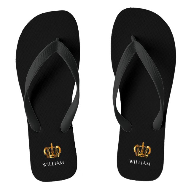 Tongs Couronne or royale Nom Customisé Noir (Semelle)