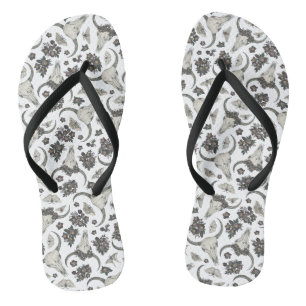 Tongs Crâne animal gothique avec fleurs Motif