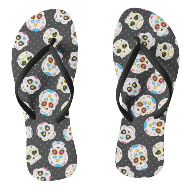Tongs Crânes à sucre sur noir avec Pois (Semelle)