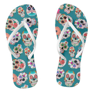Tongs Crânes de sucre Motif sur Turquoise