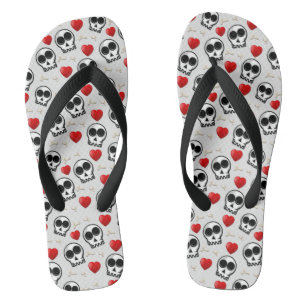 Tongs Crânes et Coeurs rouges Motif Halloween