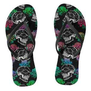 Tongs Crânes et Roses sombres Funky Glam Ombre Grunge
