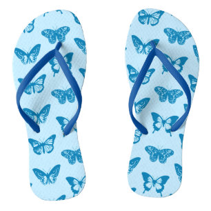 Tongs Croquis de papillon, bleu cérusé et bleu ciel