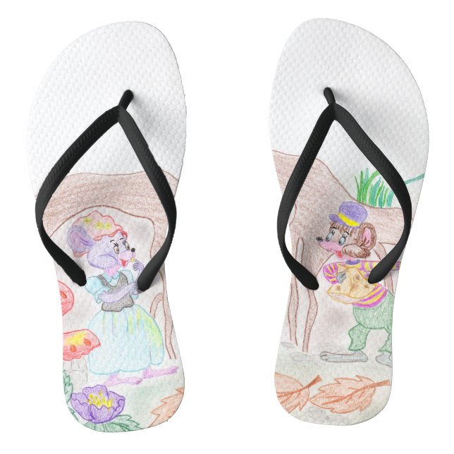 Tongs Custom Kids Artwork, deux mignonnes souris, fleurs (Semelle)