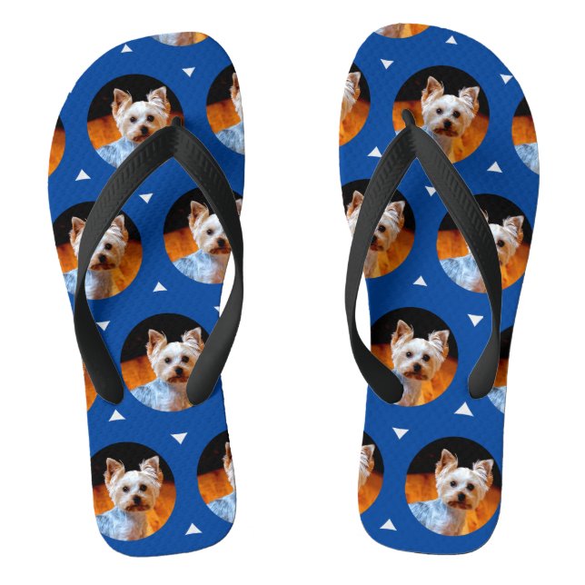 Tongs Custom Modern Your Pet Photo Motif Blue Cute (Semelle)