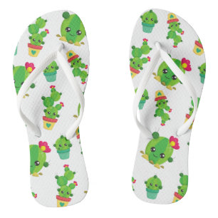 Tongs Cute Cactus, Green Cactus, Motif Cactus