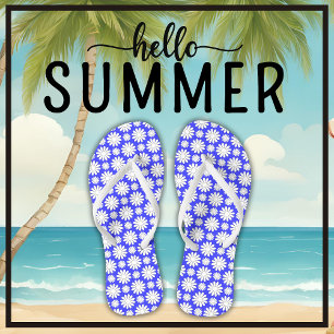 Tongs Cute Floral Daisy Motif Bleu et Blanc été
