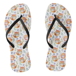 Tongs Cute Ginger Chat et Flowers Flip Flop