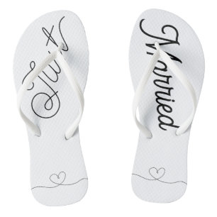 Tongs Cute Just Married Cœur écriture noire