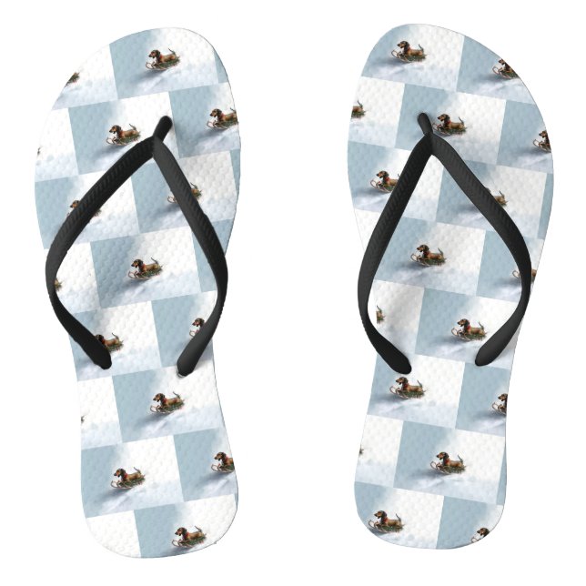 Tongs Dachshund hiver neige de Noël (Semelle)