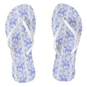 Tongs Dala Horse Suédois Indigo Motif bleu et blanc