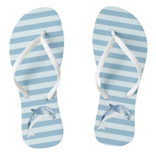 Tongs Dauphin adorable sur rayures bleu clair