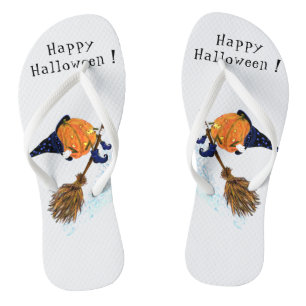 Tongs de Halloween Sorcière Citrouille Balai Volan