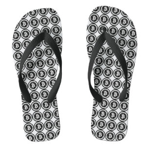 Tongs de Logo de Pièce Noire en Détresse Bitcoin