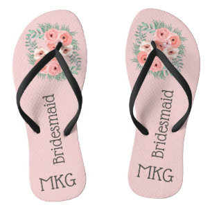 Tongs Demoiselle d'honneur florale rose personnalisée