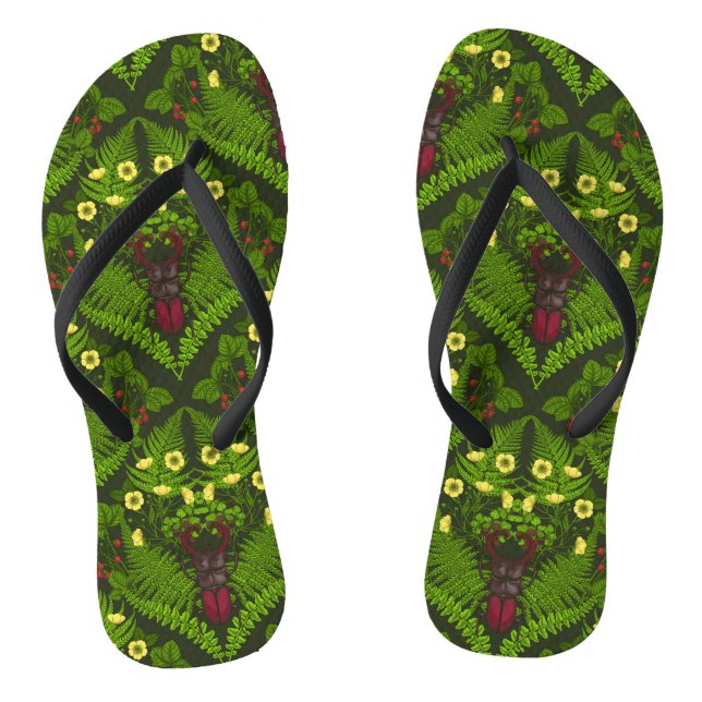 Tongs Dendroctones et fougères, feuilles verts (Semelle)
