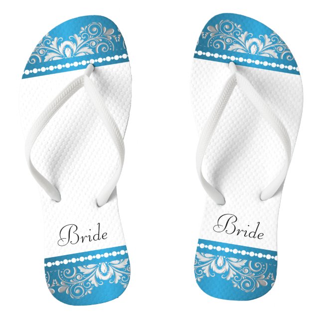 Tongs Dentelle blanche, bleue et argent | Fête de mariag (Semelle)