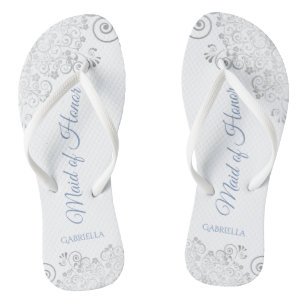 Tongs Dentelle d'argent & Dusty Blue Maid of Honor Maria