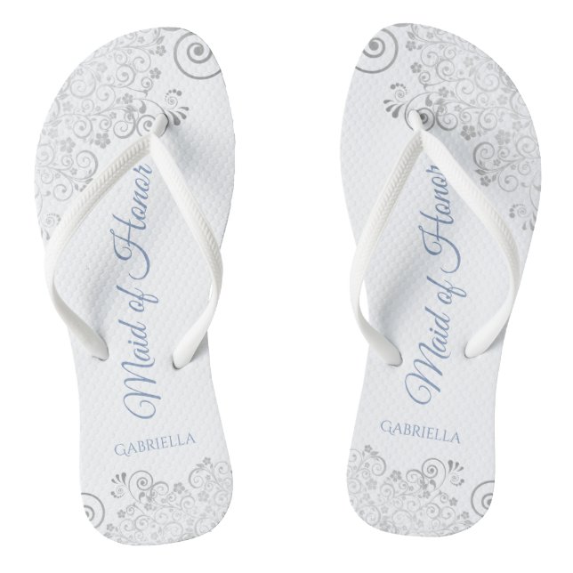 Tongs Dentelle d'argent & Dusty Blue Maid of Honor Maria (Semelle)