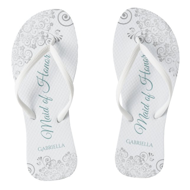 Tongs Dentelle d'argent et Turquoise Chic Maid of Honor  (Semelle)