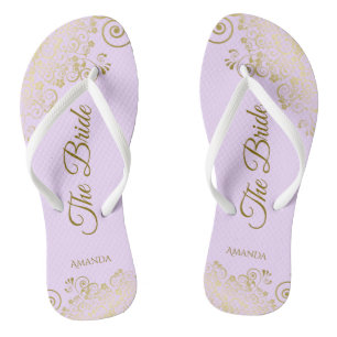 Tongs Dentelle d'or Élégant Lilac violet Mariage de femm