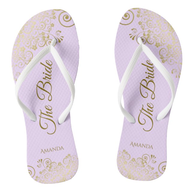 Tongs Dentelle d'or Élégant Lilac violet Mariage de femm (Semelle)
