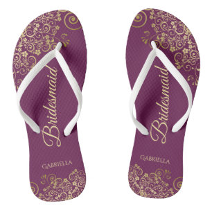 Tongs Dentelle d'or sur Cassis Mariage Bridesmaid violet