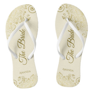 Tongs Dentelle d'or sur crème d'ivoire La mariée Mariage