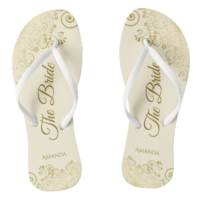 Tongs Dentelle d'or sur crème d'ivoire La mariée Mariage (Semelle)