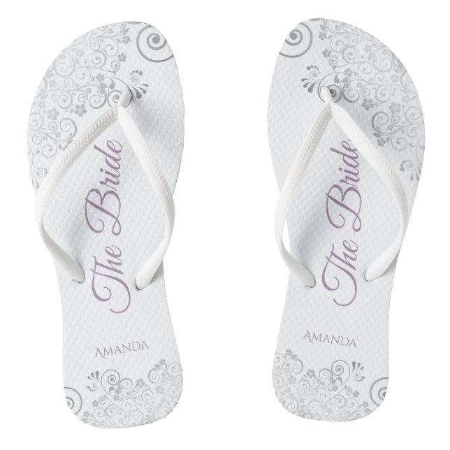 Tongs Dentelle et lavande en argent Script Le Mariage de (Semelle)